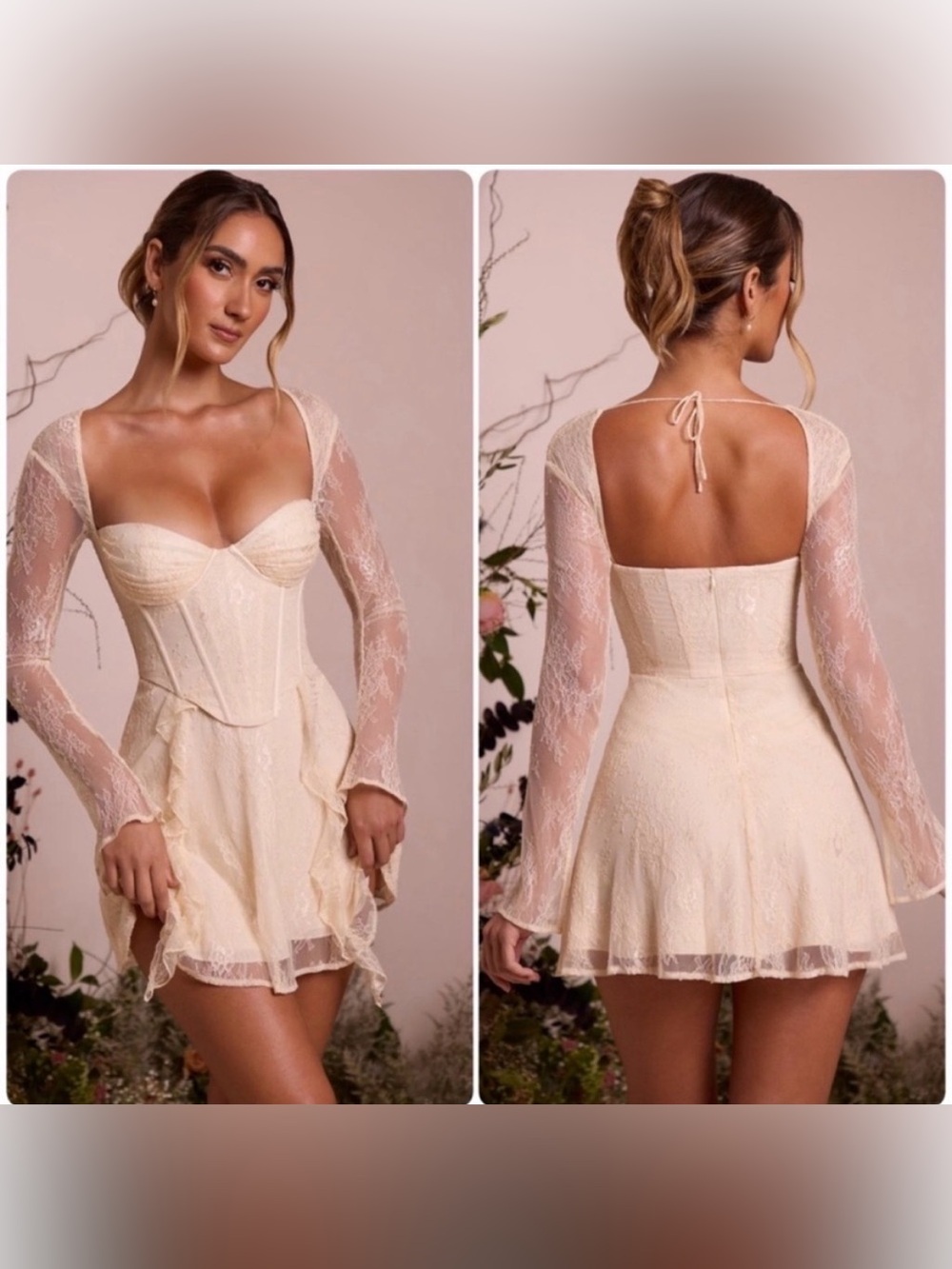 Oh Polly Cream Lace Corset Mini Dress